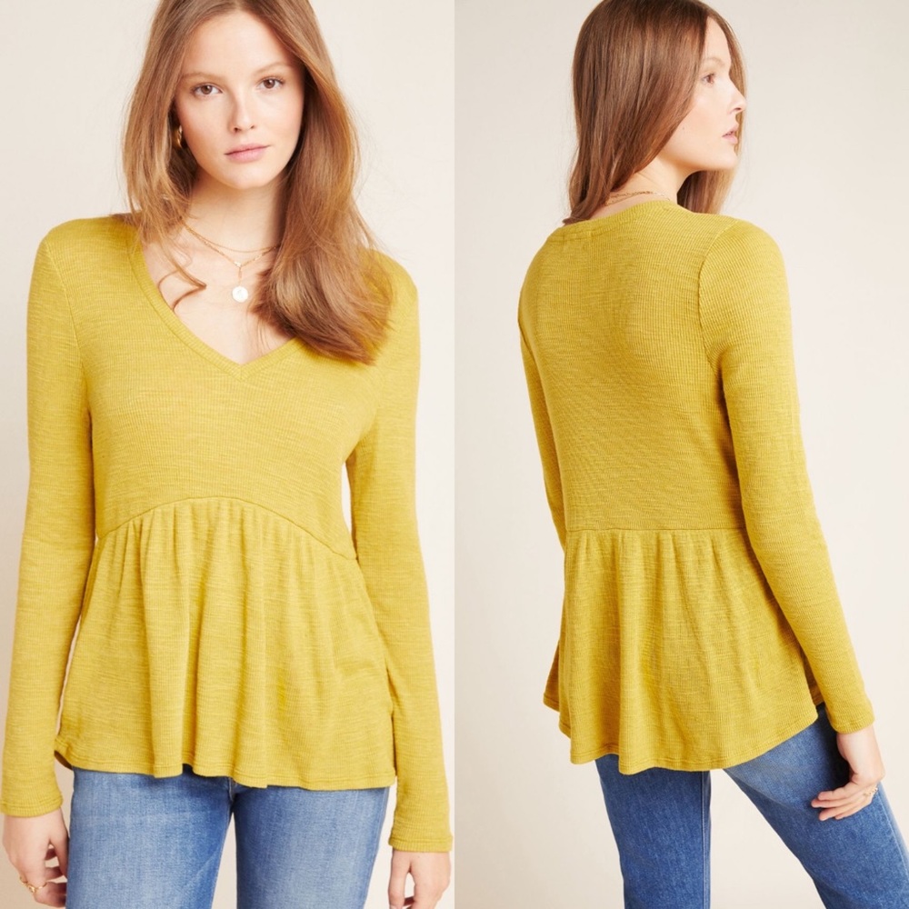 Anthropologie T.la Jill Babydoll Top Medium Gold Mustard Yellow NWT - Picture 6 of 6